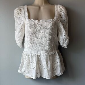 White Eyelet Peplum Top